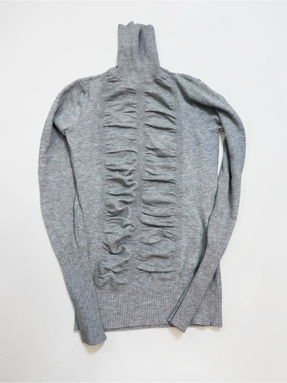 Cache Y2K Gray Ruched Turtleneck Sweater XS Office Siren Chic